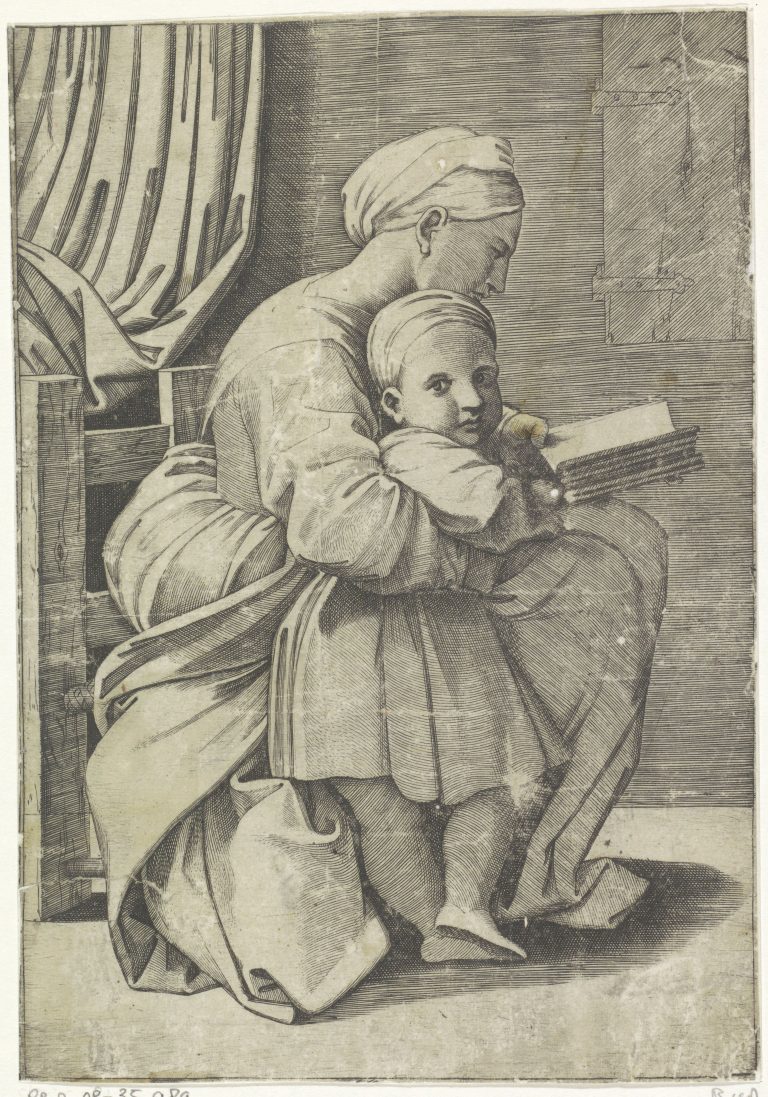 Marco Dente (ascribed to), after Rafael, Mary teaches Christ how to read, 1498-1532 <br>Rijksmuseum, Amsterdam, http://hdl.handle.net/10934/RM0001.COLLECT.104620
