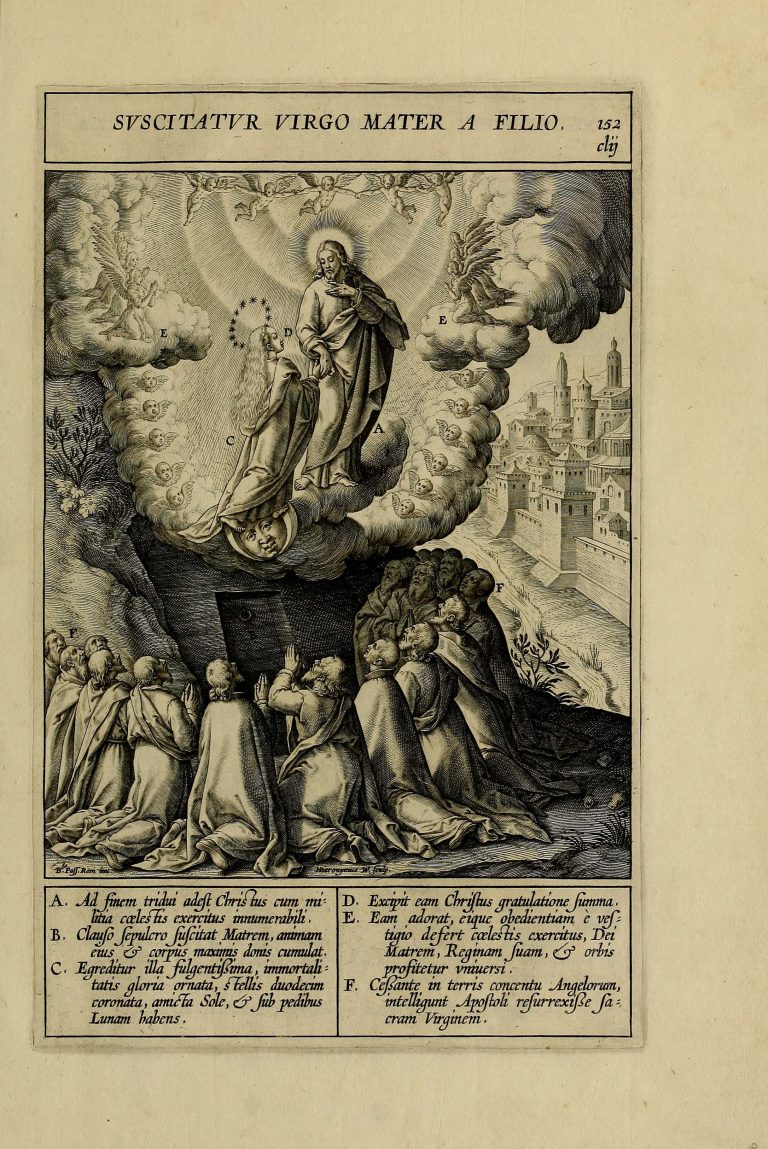 Jeronimo Nadal, Assumption of Mary, plate 153 from Evangelicae and Adnotationes (1593), which engravings illustrate the Biblia Natalis <br>Internet archive (original from Getty Research Institute)