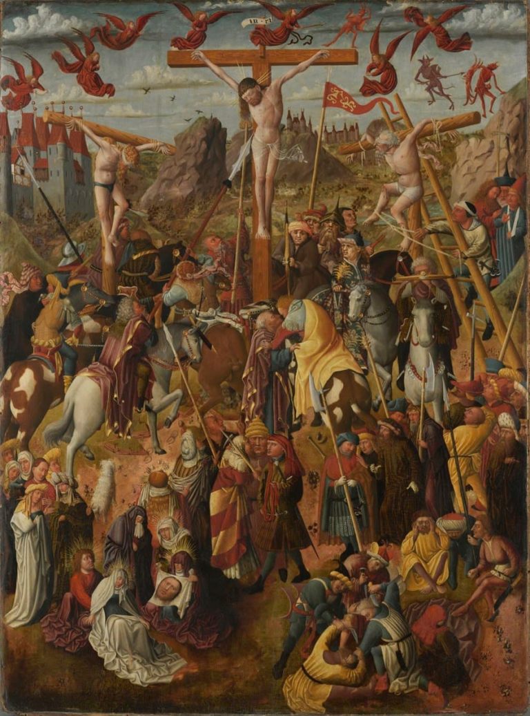 Master of the Benedicter Crucifixion - Crucifixion of Christ, ca. 1455 <br>Bayerische Staatsgemäldesammlungen, Alte Pinakothek München, https://www.sammlung.pinakothek.de/de/artist/rqxN9kj4vW